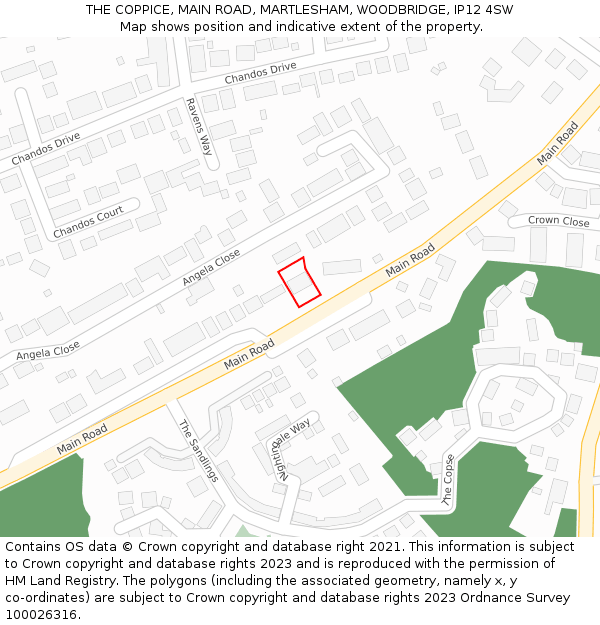 THE COPPICE, MAIN ROAD, MARTLESHAM, WOODBRIDGE, IP12 4SW: Location map and indicative extent of plot