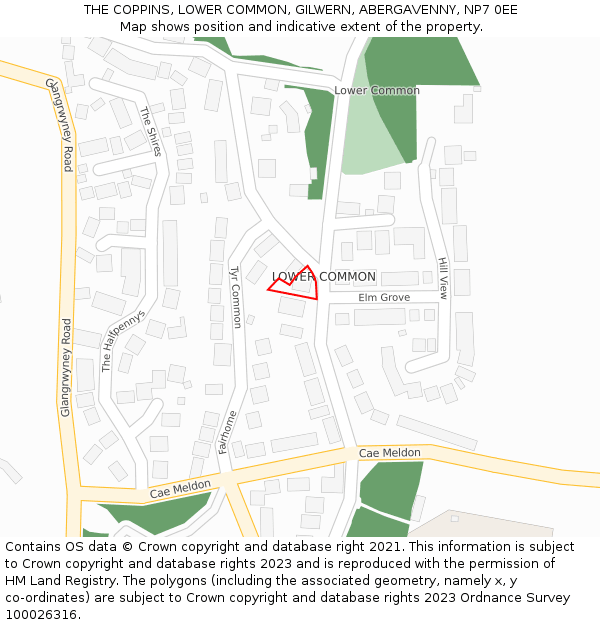 THE COPPINS, LOWER COMMON, GILWERN, ABERGAVENNY, NP7 0EE: Location map and indicative extent of plot