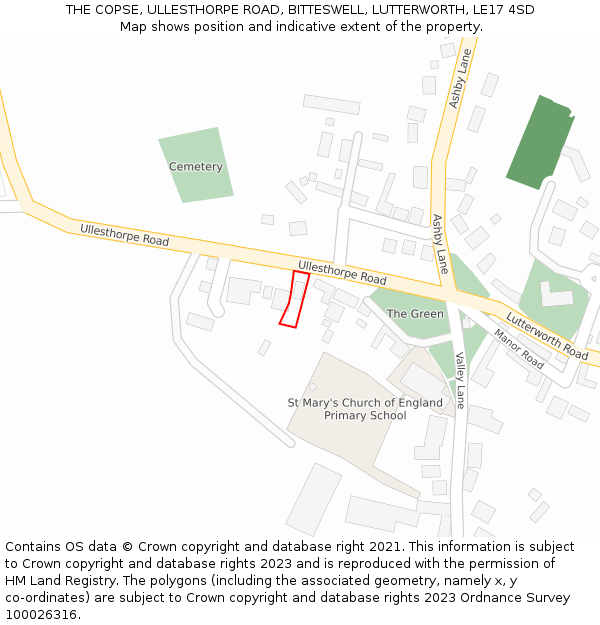 THE COPSE, ULLESTHORPE ROAD, BITTESWELL, LUTTERWORTH, LE17 4SD: Location map and indicative extent of plot