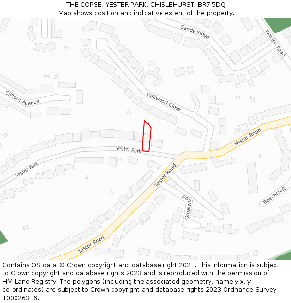 THE COPSE, YESTER PARK, CHISLEHURST, BR7 5DQ: Location map and indicative extent of plot