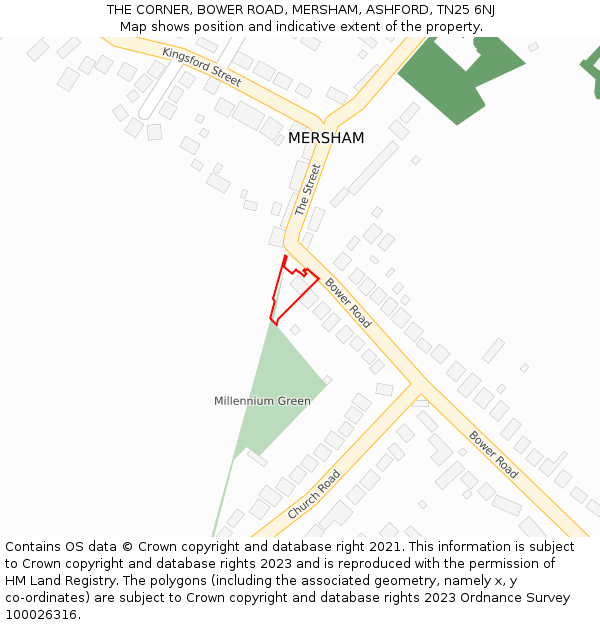 THE CORNER, BOWER ROAD, MERSHAM, ASHFORD, TN25 6NJ: Location map and indicative extent of plot