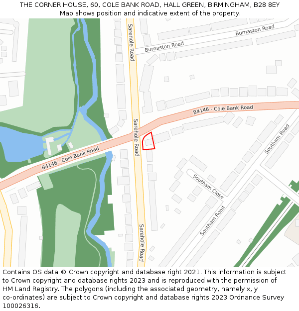 THE CORNER HOUSE, 60, COLE BANK ROAD, HALL GREEN, BIRMINGHAM, B28 8EY: Location map and indicative extent of plot