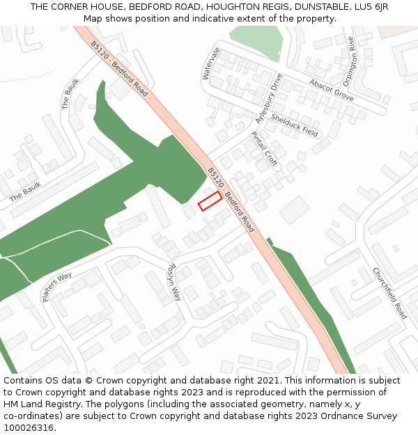 THE CORNER HOUSE, BEDFORD ROAD, HOUGHTON REGIS, DUNSTABLE, LU5 6JR: Location map and indicative extent of plot