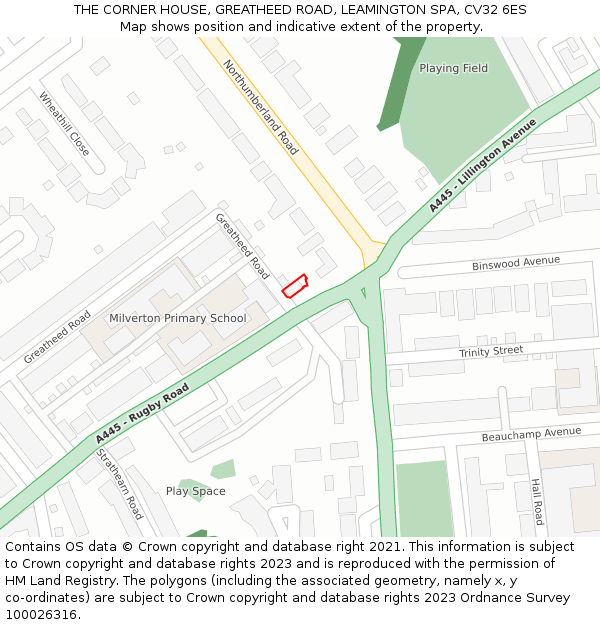 THE CORNER HOUSE, GREATHEED ROAD, LEAMINGTON SPA, CV32 6ES: Location map and indicative extent of plot