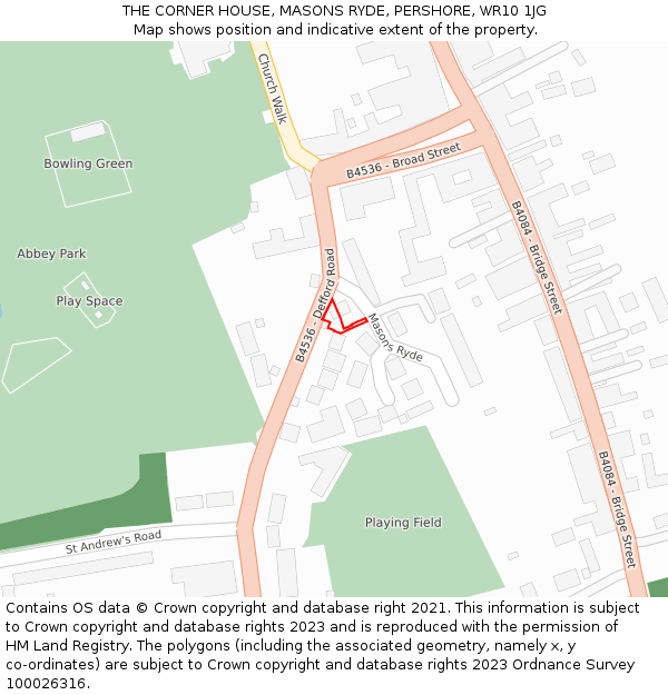 THE CORNER HOUSE, MASONS RYDE, PERSHORE, WR10 1JG: Location map and indicative extent of plot