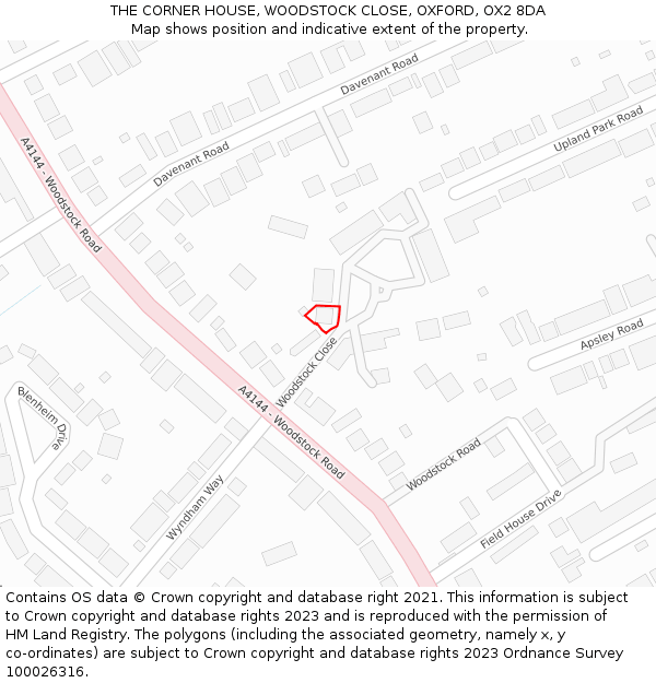 THE CORNER HOUSE, WOODSTOCK CLOSE, OXFORD, OX2 8DA: Location map and indicative extent of plot