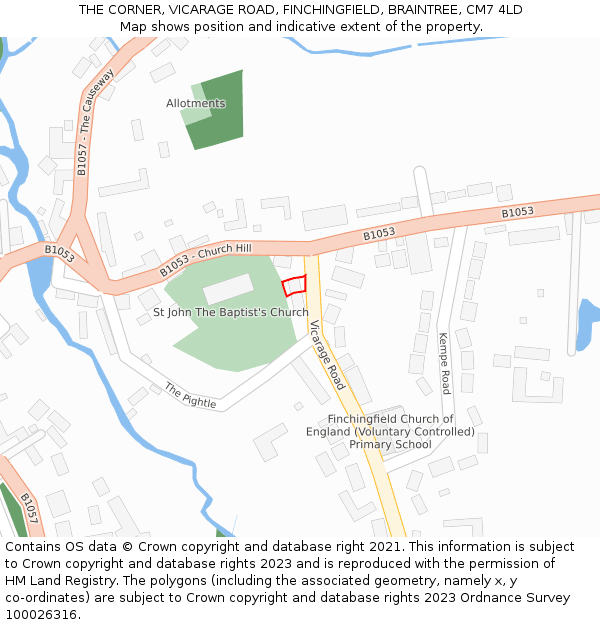 THE CORNER, VICARAGE ROAD, FINCHINGFIELD, BRAINTREE, CM7 4LD: Location map and indicative extent of plot