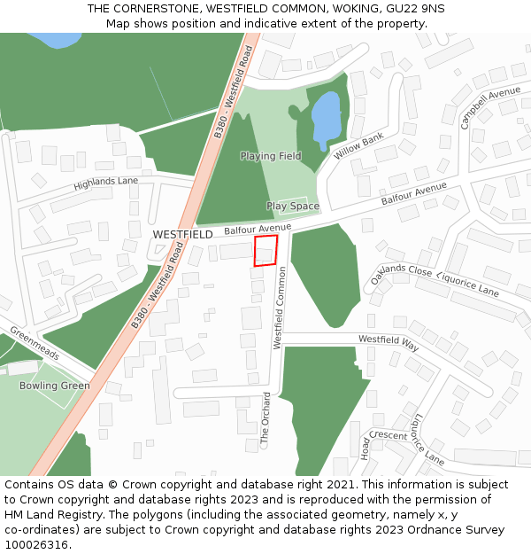 THE CORNERSTONE, WESTFIELD COMMON, WOKING, GU22 9NS: Location map and indicative extent of plot