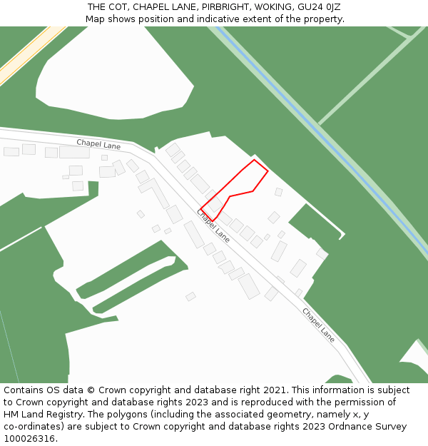 THE COT, CHAPEL LANE, PIRBRIGHT, WOKING, GU24 0JZ: Location map and indicative extent of plot