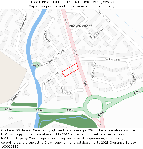 THE COT, KING STREET, RUDHEATH, NORTHWICH, CW9 7RT: Location map and indicative extent of plot