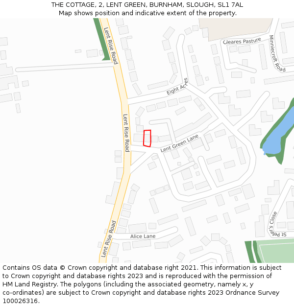 THE COTTAGE, 2, LENT GREEN, BURNHAM, SLOUGH, SL1 7AL: Location map and indicative extent of plot