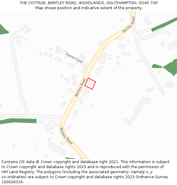 THE COTTAGE, BARTLEY ROAD, WOODLANDS, SOUTHAMPTON, SO40 7GP: Location map and indicative extent of plot