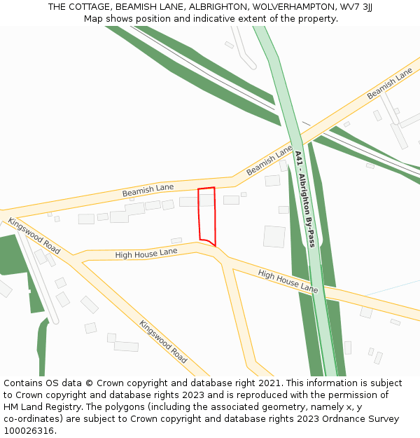 THE COTTAGE, BEAMISH LANE, ALBRIGHTON, WOLVERHAMPTON, WV7 3JJ: Location map and indicative extent of plot