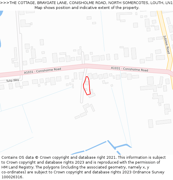 THE COTTAGE, BRAYGATE LANE, CONISHOLME ROAD, NORTH SOMERCOTES, LOUTH, LN11 7PS: Location map and indicative extent of plot