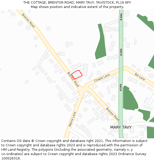 THE COTTAGE, BRENTOR ROAD, MARY TAVY, TAVISTOCK, PL19 9PY: Location map and indicative extent of plot