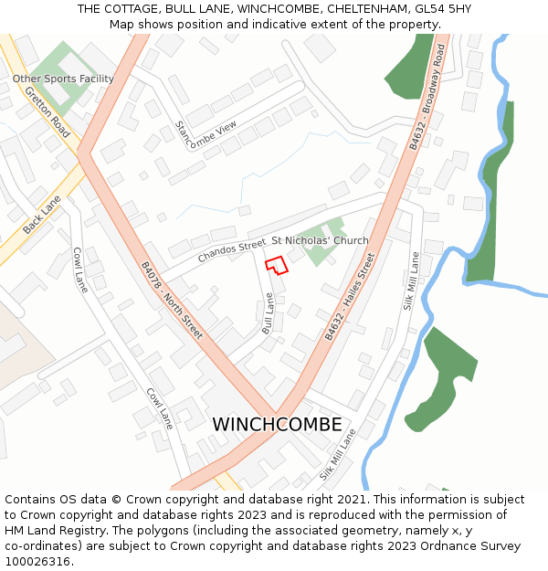 THE COTTAGE, BULL LANE, WINCHCOMBE, CHELTENHAM, GL54 5HY: Location map and indicative extent of plot