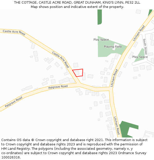 THE COTTAGE, CASTLE ACRE ROAD, GREAT DUNHAM, KING'S LYNN, PE32 2LL: Location map and indicative extent of plot