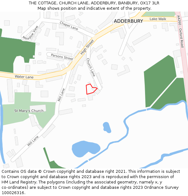 THE COTTAGE, CHURCH LANE, ADDERBURY, BANBURY, OX17 3LR: Location map and indicative extent of plot