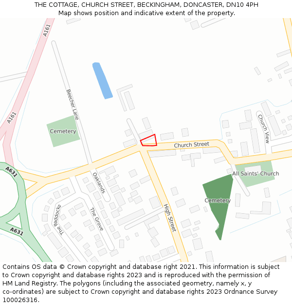 THE COTTAGE, CHURCH STREET, BECKINGHAM, DONCASTER, DN10 4PH: Location map and indicative extent of plot