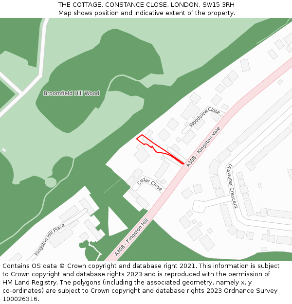 THE COTTAGE, CONSTANCE CLOSE, LONDON, SW15 3RH: Location map and indicative extent of plot