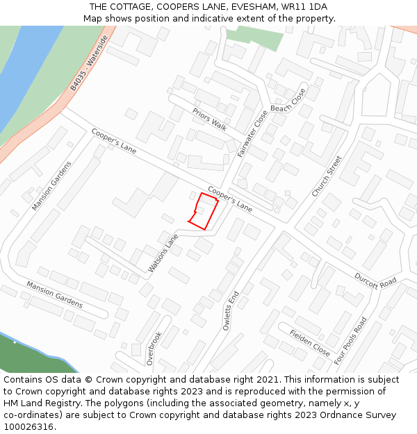 THE COTTAGE, COOPERS LANE, EVESHAM, WR11 1DA: Location map and indicative extent of plot