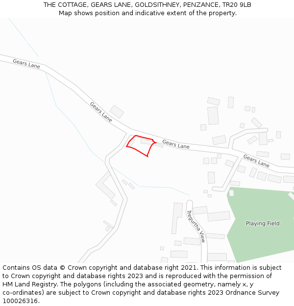 THE COTTAGE, GEARS LANE, GOLDSITHNEY, PENZANCE, TR20 9LB: Location map and indicative extent of plot