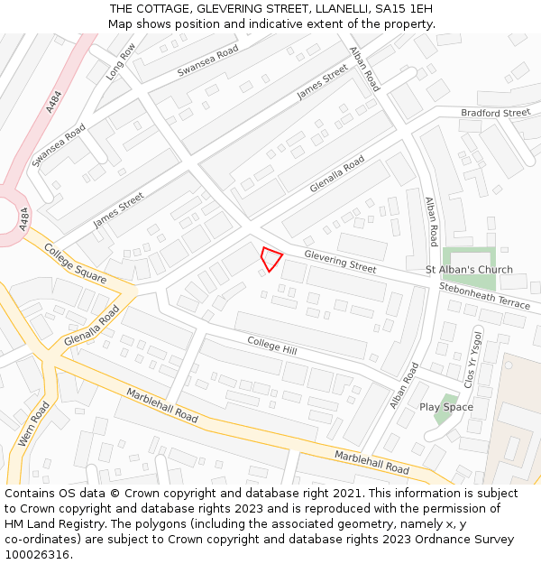 THE COTTAGE, GLEVERING STREET, LLANELLI, SA15 1EH: Location map and indicative extent of plot
