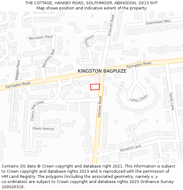 THE COTTAGE, HANNEY ROAD, SOUTHMOOR, ABINGDON, OX13 5HT: Location map and indicative extent of plot