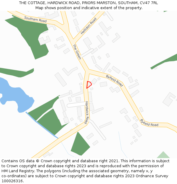 THE COTTAGE, HARDWICK ROAD, PRIORS MARSTON, SOUTHAM, CV47 7RL: Location map and indicative extent of plot