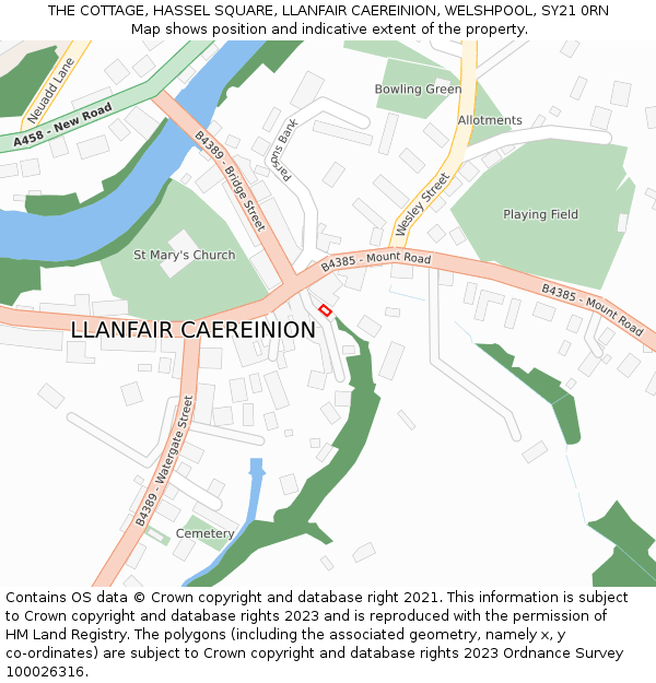 THE COTTAGE, HASSEL SQUARE, LLANFAIR CAEREINION, WELSHPOOL, SY21 0RN: Location map and indicative extent of plot