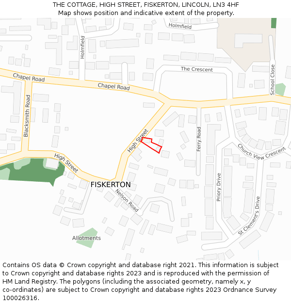 THE COTTAGE, HIGH STREET, FISKERTON, LINCOLN, LN3 4HF: Location map and indicative extent of plot