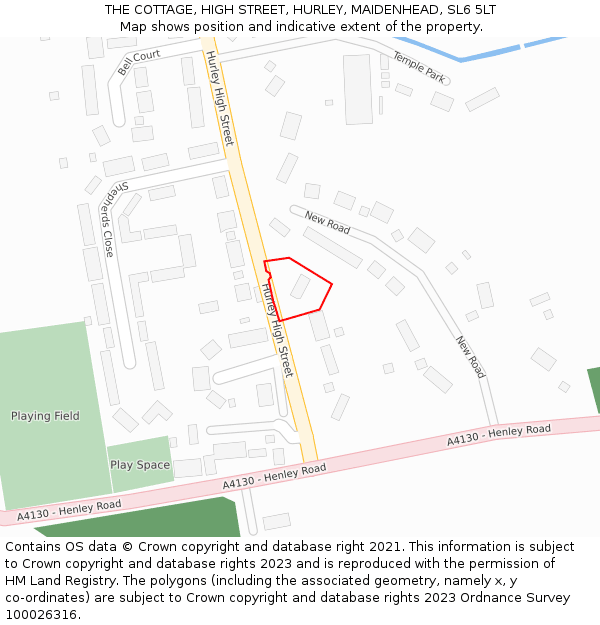 THE COTTAGE, HIGH STREET, HURLEY, MAIDENHEAD, SL6 5LT: Location map and indicative extent of plot