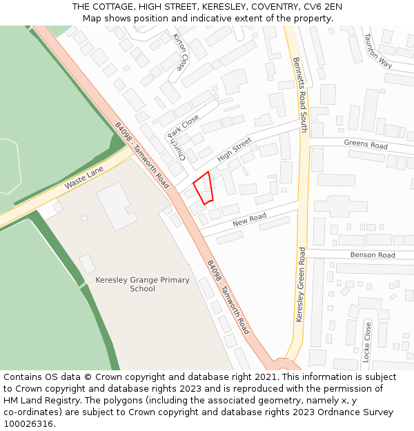 THE COTTAGE, HIGH STREET, KERESLEY, COVENTRY, CV6 2EN: Location map and indicative extent of plot