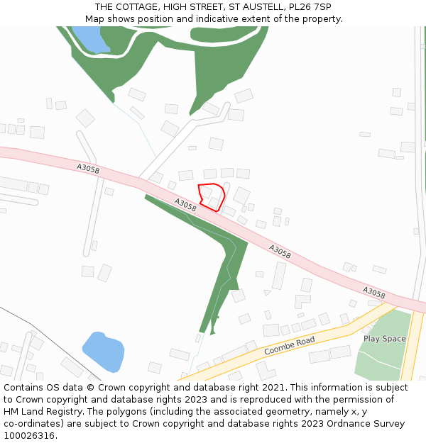 THE COTTAGE, HIGH STREET, ST AUSTELL, PL26 7SP: Location map and indicative extent of plot