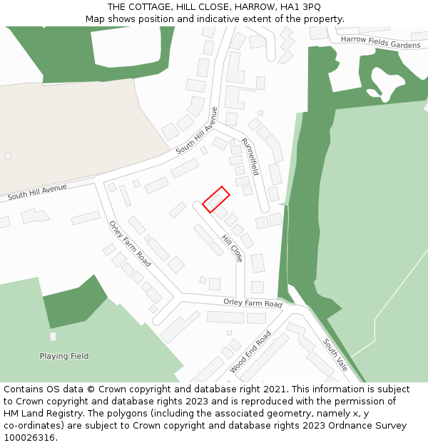 THE COTTAGE, HILL CLOSE, HARROW, HA1 3PQ: Location map and indicative extent of plot