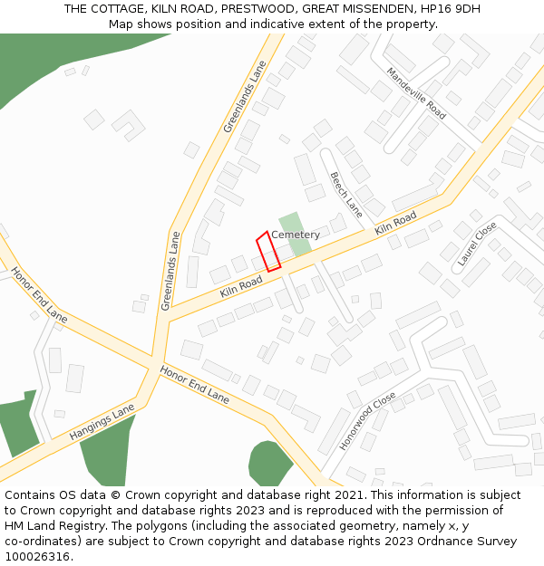 THE COTTAGE, KILN ROAD, PRESTWOOD, GREAT MISSENDEN, HP16 9DH: Location map and indicative extent of plot