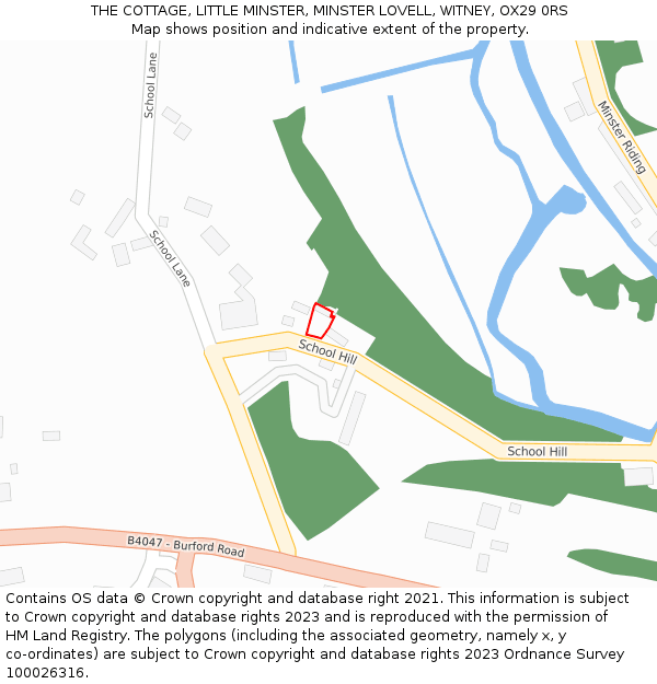 THE COTTAGE, LITTLE MINSTER, MINSTER LOVELL, WITNEY, OX29 0RS: Location map and indicative extent of plot