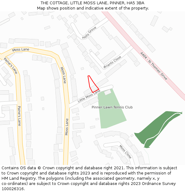 THE COTTAGE, LITTLE MOSS LANE, PINNER, HA5 3BA: Location map and indicative extent of plot