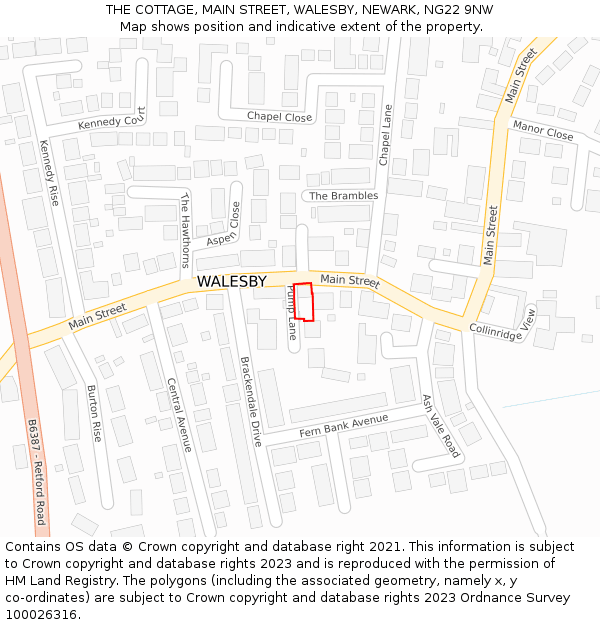 THE COTTAGE, MAIN STREET, WALESBY, NEWARK, NG22 9NW: Location map and indicative extent of plot