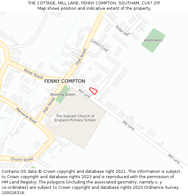 THE COTTAGE, MILL LANE, FENNY COMPTON, SOUTHAM, CV47 2YF: Location map and indicative extent of plot