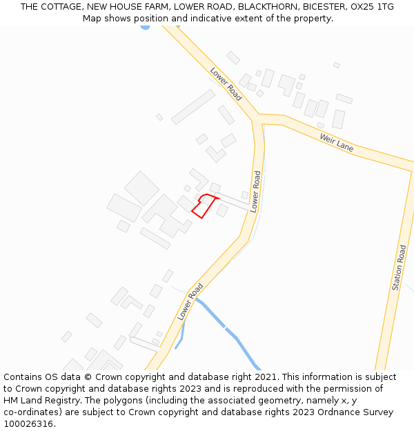 THE COTTAGE, NEW HOUSE FARM, LOWER ROAD, BLACKTHORN, BICESTER, OX25 1TG: Location map and indicative extent of plot