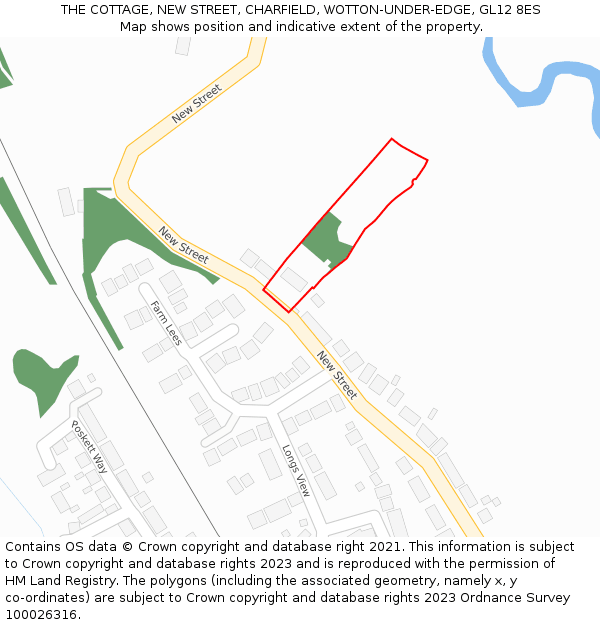 THE COTTAGE, NEW STREET, CHARFIELD, WOTTON-UNDER-EDGE, GL12 8ES: Location map and indicative extent of plot