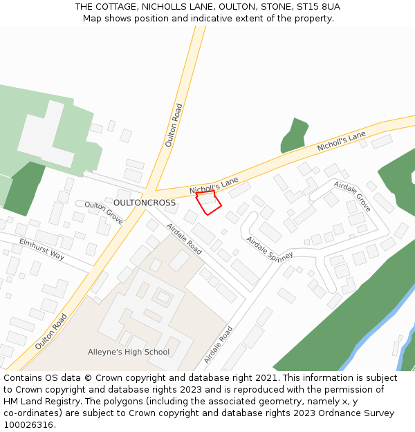 THE COTTAGE, NICHOLLS LANE, OULTON, STONE, ST15 8UA: Location map and indicative extent of plot