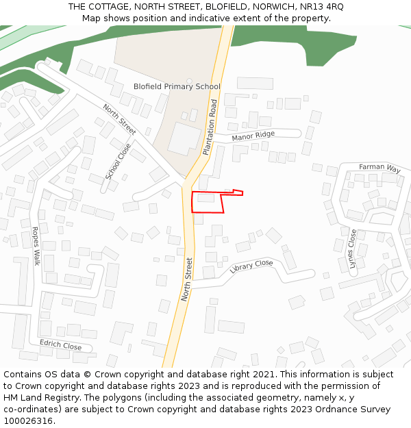 THE COTTAGE, NORTH STREET, BLOFIELD, NORWICH, NR13 4RQ: Location map and indicative extent of plot