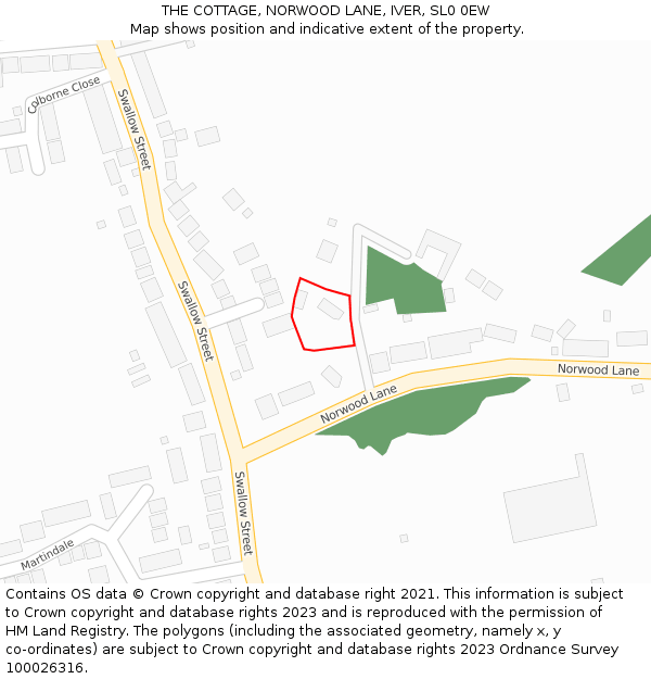 THE COTTAGE, NORWOOD LANE, IVER, SL0 0EW: Location map and indicative extent of plot