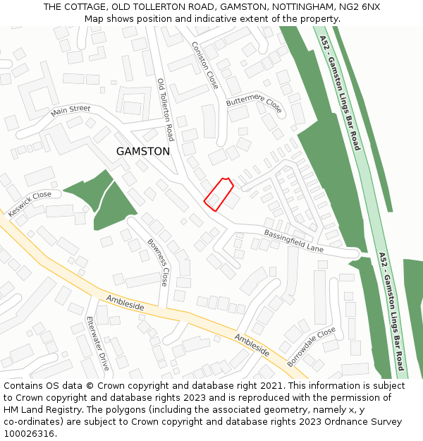 THE COTTAGE, OLD TOLLERTON ROAD, GAMSTON, NOTTINGHAM, NG2 6NX: Location map and indicative extent of plot