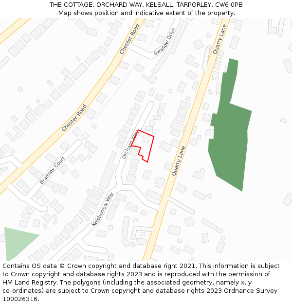 THE COTTAGE, ORCHARD WAY, KELSALL, TARPORLEY, CW6 0PB: Location map and indicative extent of plot