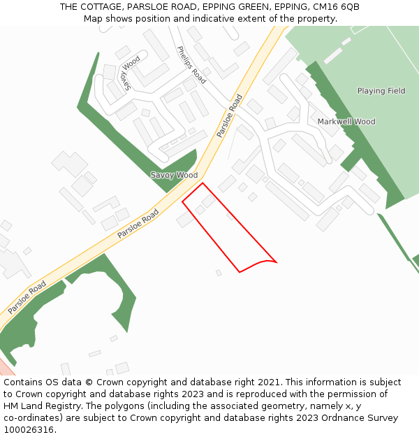 THE COTTAGE, PARSLOE ROAD, EPPING GREEN, EPPING, CM16 6QB: Location map and indicative extent of plot