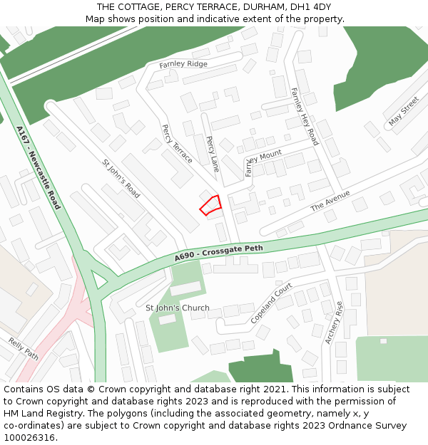 THE COTTAGE, PERCY TERRACE, DURHAM, DH1 4DY: Location map and indicative extent of plot