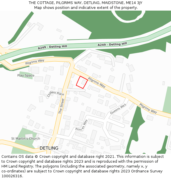 THE COTTAGE, PILGRIMS WAY, DETLING, MAIDSTONE, ME14 3JY: Location map and indicative extent of plot